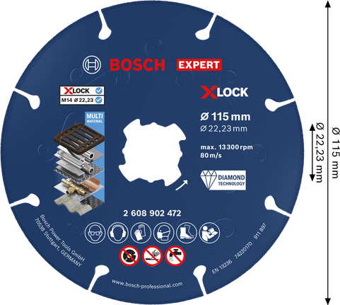 Diamantový řezný kotouč Bosch EXPERT na kov X-LOCK 115 mm.